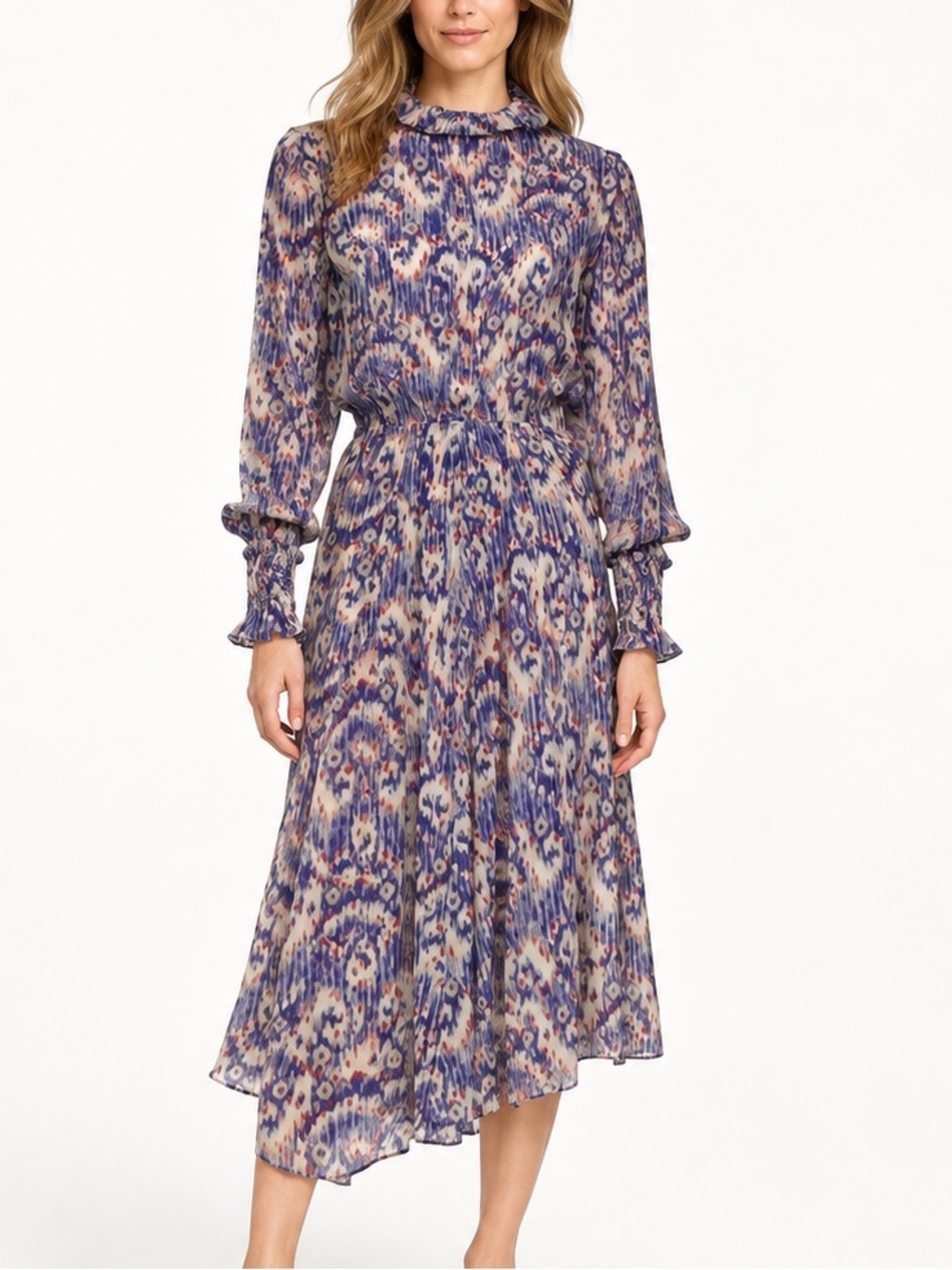 ISABEL MARANT ÉTOILE Yescott Silk Ikat Asymmetrical Midi Dress 36 / US 4